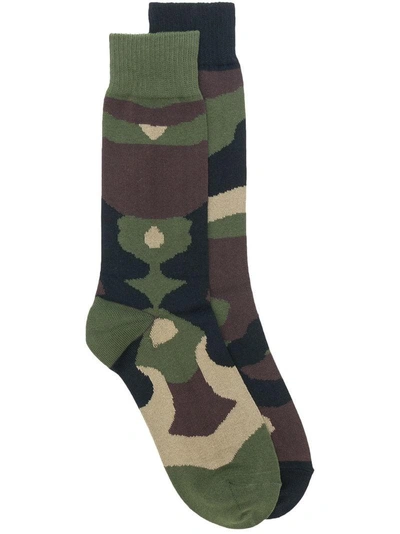 Sacai Camouflage Knit Socks - Green In Brown