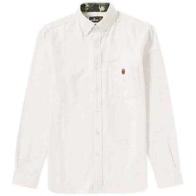 A Bathing Ape Mr. Bathing Ape Button Down Flannel Shirt In White