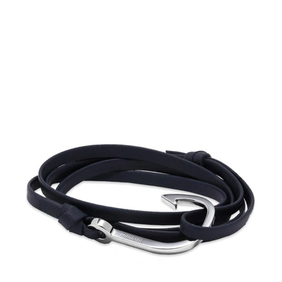 Miansai Silver Hook Leather Bracelet In Blue