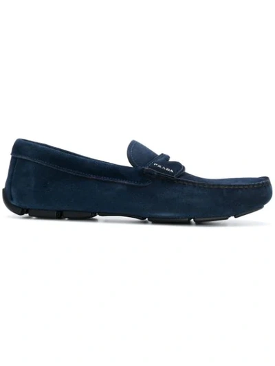 Prada Men's Suede Driver Shoes In Blue