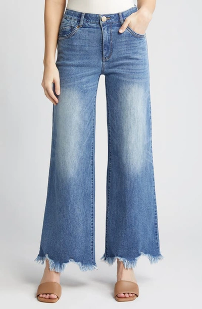 Wit & Wisdom 'ab'solution Raw Hem Wide Leg Jeans In Mid Blue