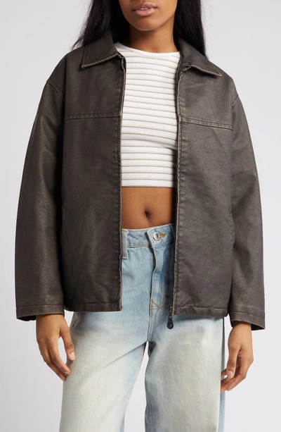 Bdg Urban Outfitters Wadded Faux Leather Jacket In Chocolate