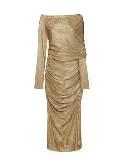 Dolce & Gabbana Draped Pencil Dress In Golden