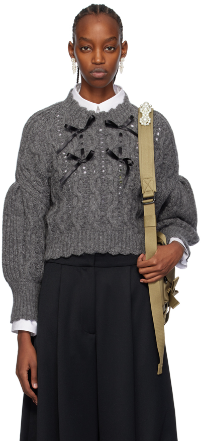 Simone Rocha Gray Ribbon Sweater In Greyblack