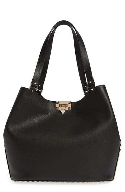 Valentino Garavani Rockstud Leather Tote In Black