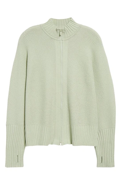 Issey Miyake Rustic Knit Zip Cardigan In Light Jade Green