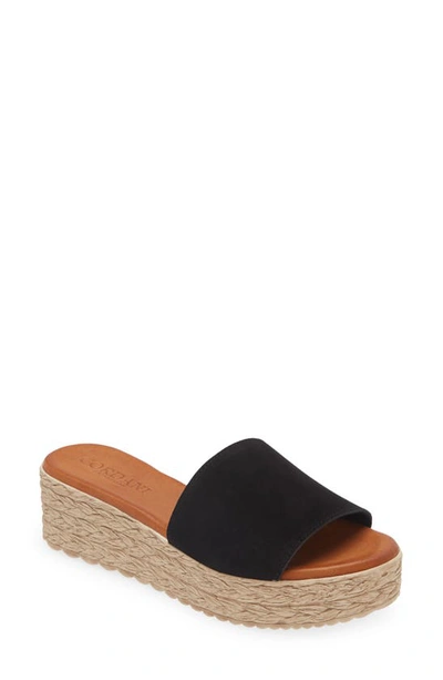 Cordani Bizzy Espadrille Platform Wedge Slide Sandal In Black Suede