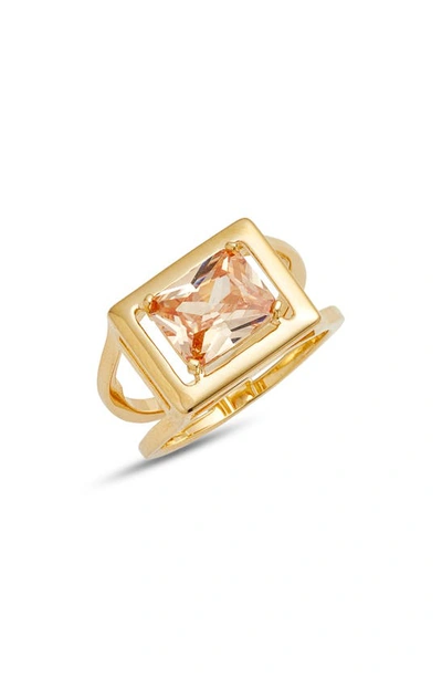 Nordstrom Emerald Cut Cubic Zirconia Ring In 14k Gold Plated