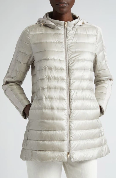 Herno Hooded Ultralight Nylon Down Jacket In Grigio Perla