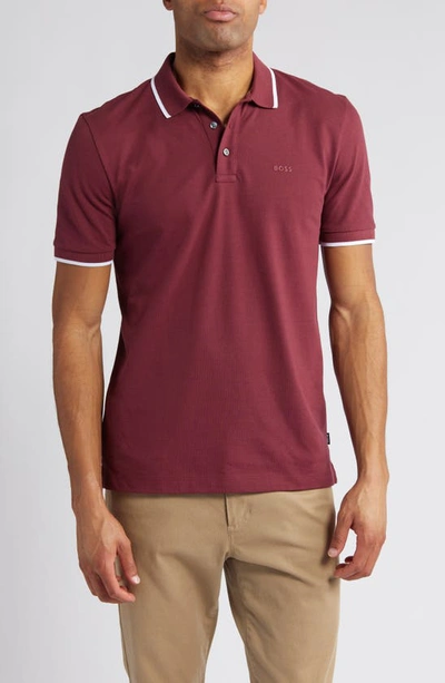 Hugo Boss Parlay Tipped Cotton Polo In Dark Red
