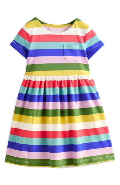 Mini Boden Kids' Stripe Cotton Jersey T-shirt Dress In Multi Rainbow Stripe