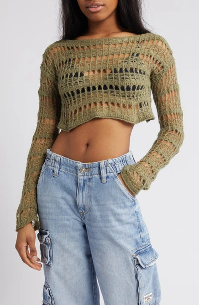 Bdg Urban Outfitters Ladder Cobweb Crop Sweater In Khaki