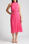 Sam Edelman Smocked Plissé Midi Dress In Hot Pink