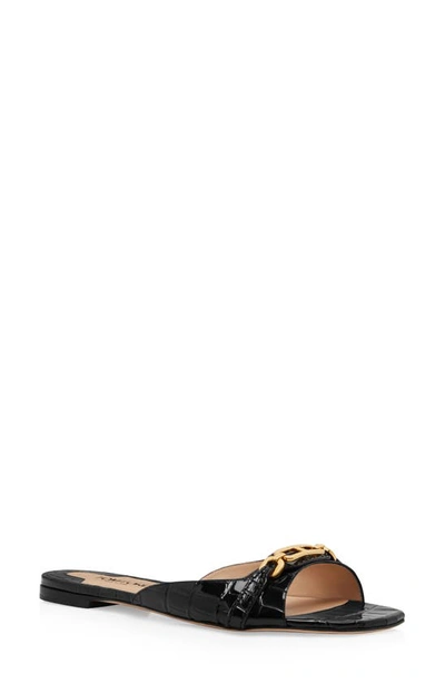 Tom Ford Chain Detail Croc Embossed Slide Sandal In Black