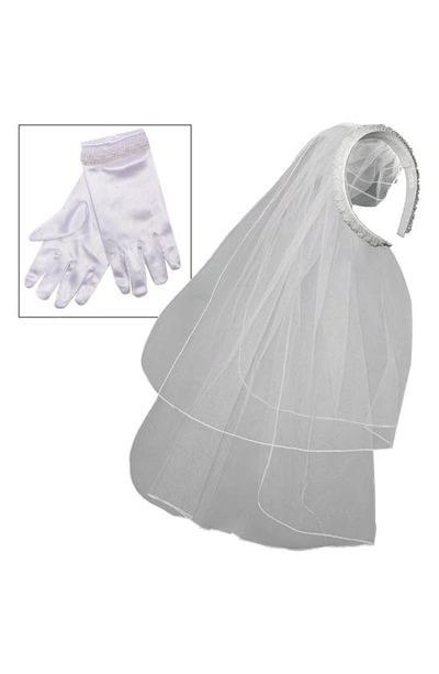 Iris & Ivy Kids' Communion Headband Veil & Gloves In White