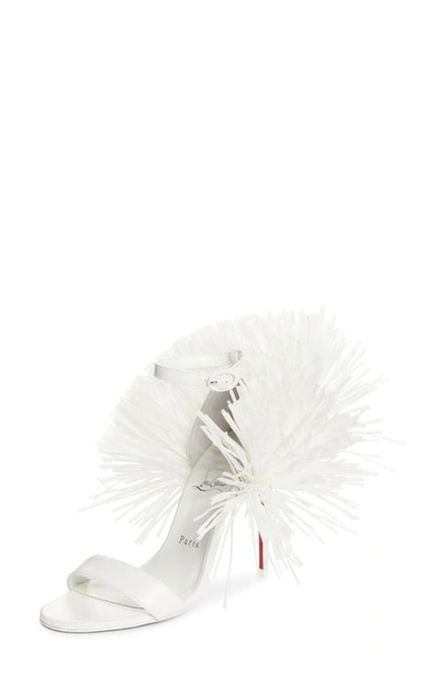 Christian Louboutin Loubigirl Raffia Fringe Sandal In White