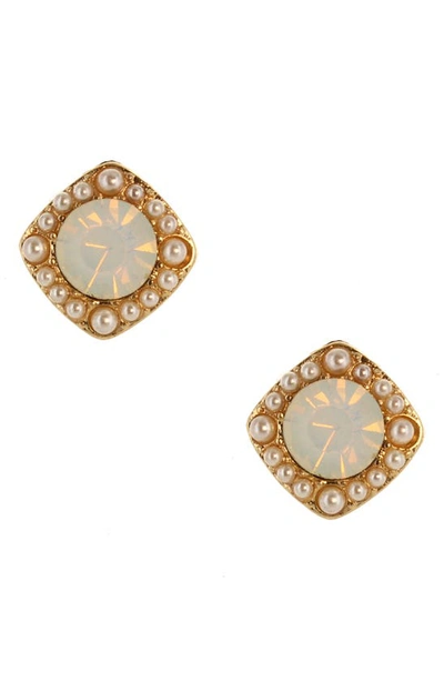 Olivia Welles Naiya Imitation Pearl & Stone Stud Earrings In Gold