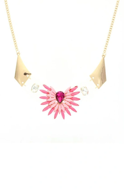 Olivia Welles Pink Flower Bib Necklace In Gold
