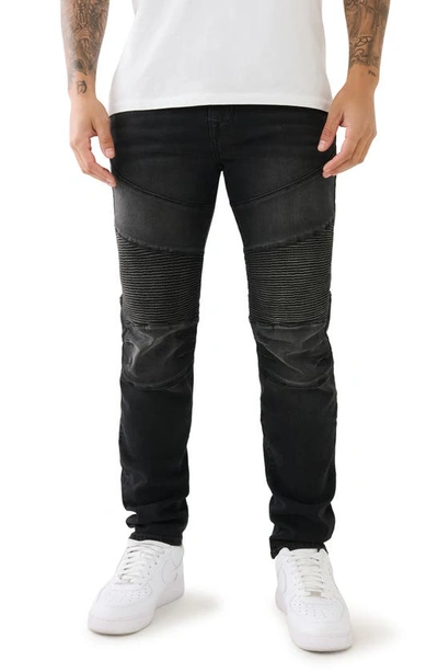 True Religion Brand Jeans Rocco Moto Skinny Jeans In Washed Black Anew Wash