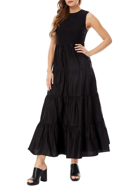 By Design Selene Crochet Bodice Tiered Maxi Dress In Black
