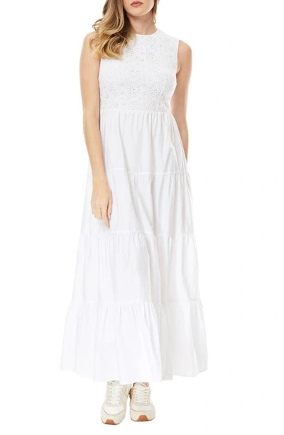 By Design Selene Crochet Bodice Tiered Maxi Dress In Bright White