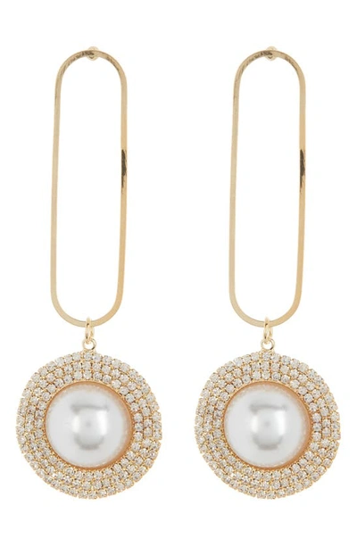 Tasha Crystal & Imitation Pearl Drop Earrings In Gold