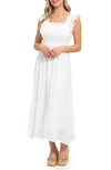 August Sky Ruffle Cap Sleeve Fit & Flare Maxi Dress In White