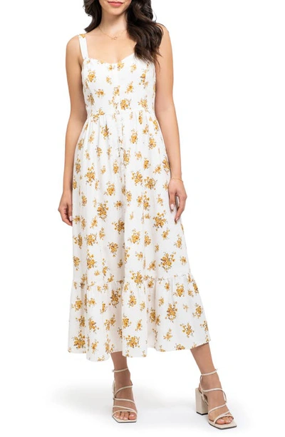 August Sky Floral Sleeveless Midi Dress In Ivory Multi