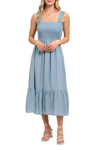 August Sky Smocked Empire Waist Midi Dress In Light Teal