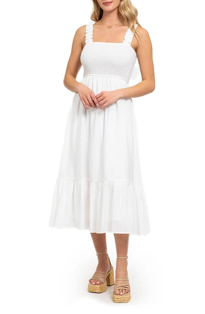 August Sky Smocked Empire Waist Midi Dress In White