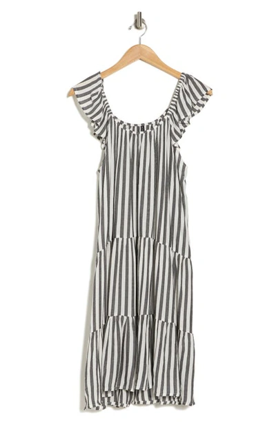 Boho Me Stripe Tiered Cover-up Dress In Black
