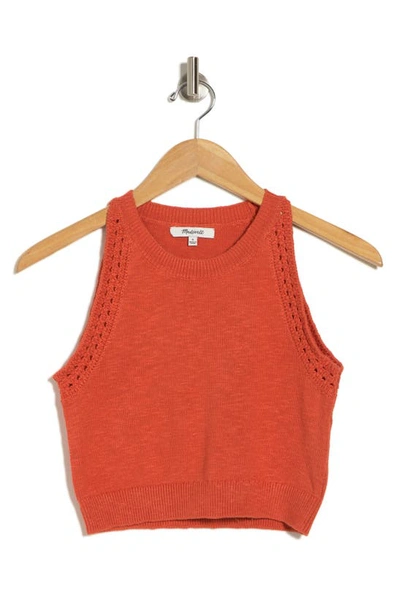 Madewell Starburst Crochet Detail Sleeveless Cotton Sweater In Copperwashed Orange