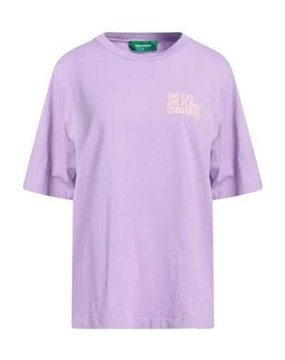 Dsquared2 Woman T-shirt Lilac Size M Cotton In Purple