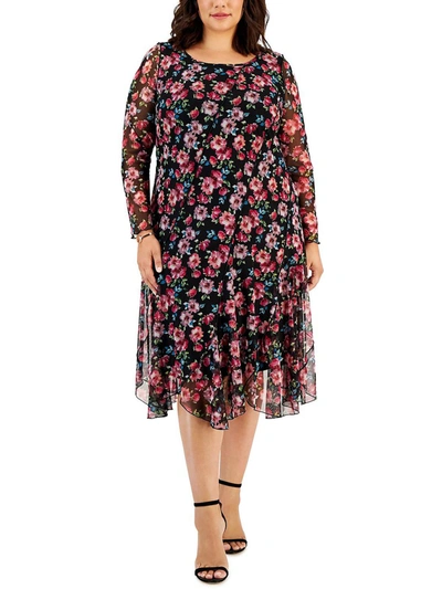 Connected Apparel Plus Womens Seamed Floral Maxi Dress In Black