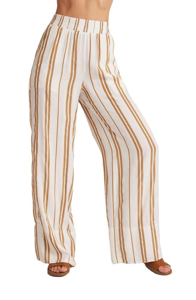 Bella Dahl Stripe Wide Leg Linen Blend Trousers In Redwood Stripe