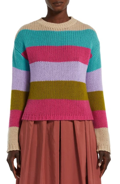 Max Mara Palco Stripe Cashmere Crewneck Sweater In Pink Multicolour