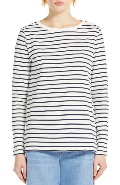 Max Mara Erasmo Stripe Cotton Jersey T-shirt In White/ Navy
