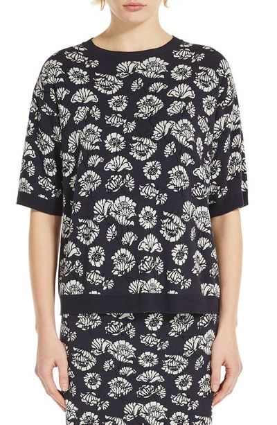 Max Mara Zufolo Floral Jacquard Crewneck Sweater In Navy
