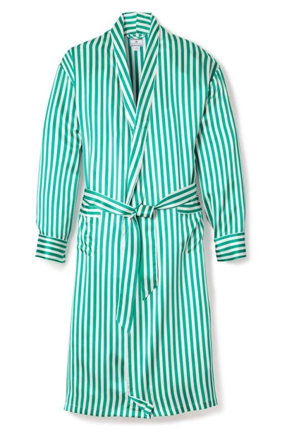 Petite Plume Stripe Mulberry Silk Dressing Gown In Green