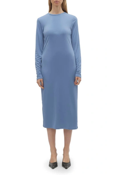Vero Moda Phine Long Sleeve Rib Jersey Dress In Coronet Blue