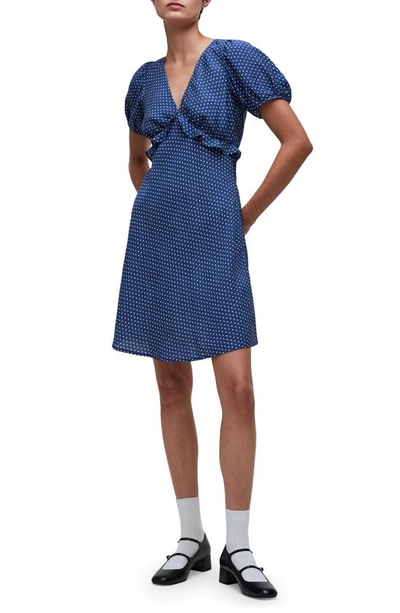 Madewell Polka Dot Puff Sleeve Ruffle Minidress In Curfew