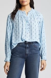 Wit & Wisdom Smocked Print Top In Airy Blue/ Navy