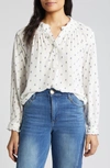 Wit & Wisdom Smocked Print Top In Off White/ Coastal Blue