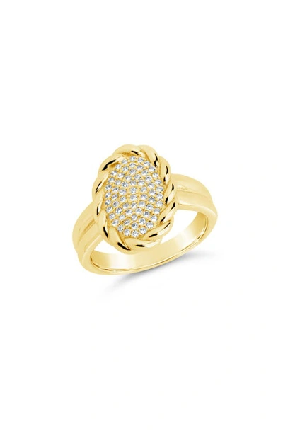 Sterling Forever Galette Pavé Cubic Zirconia Signet Ring In Gold