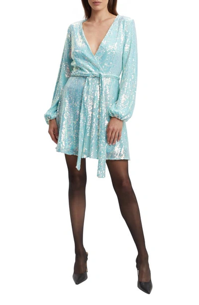 Bardot Bellissa Sequin Long Sleeve Minidress In Aqua