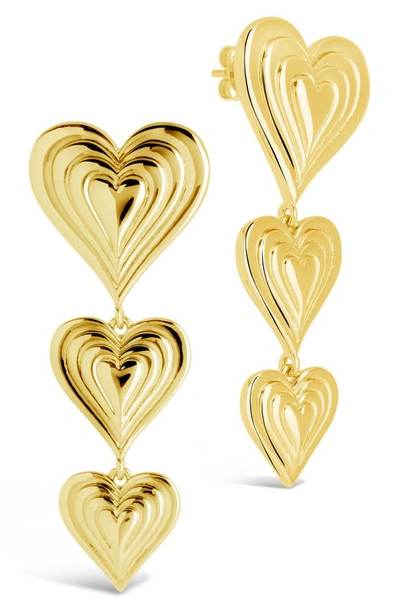 Sterling Forever Beating Heart Linear Drop Earrings In Gold