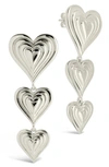 Sterling Forever Beating Heart Linear Drop Earrings In Silver
