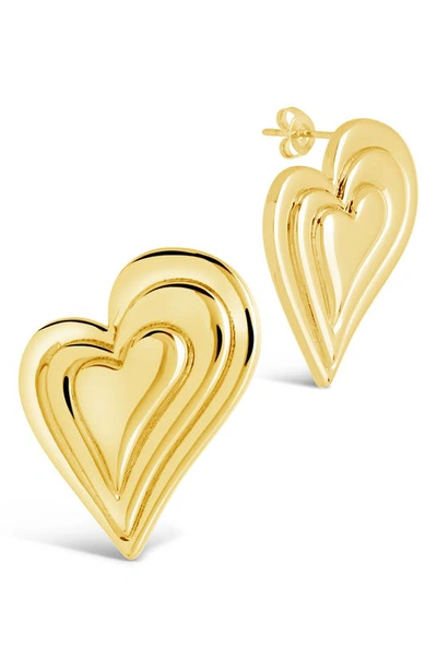 Sterling Forever Beating Heart Post Earrings In Gold