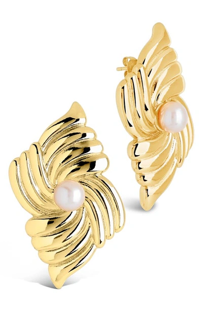 Sterling Forever Fantaisie Genuine Pearl Post Earrings In Gold