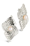 Sterling Forever Fantaisie Genuine Pearl Post Earrings In Silver
